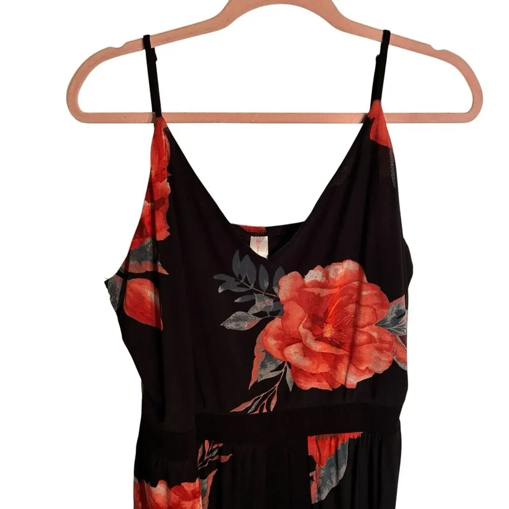 No Boundaries Juniors/Women Black And Red Floral Shorts Romper W/ Skirt XXXL 21